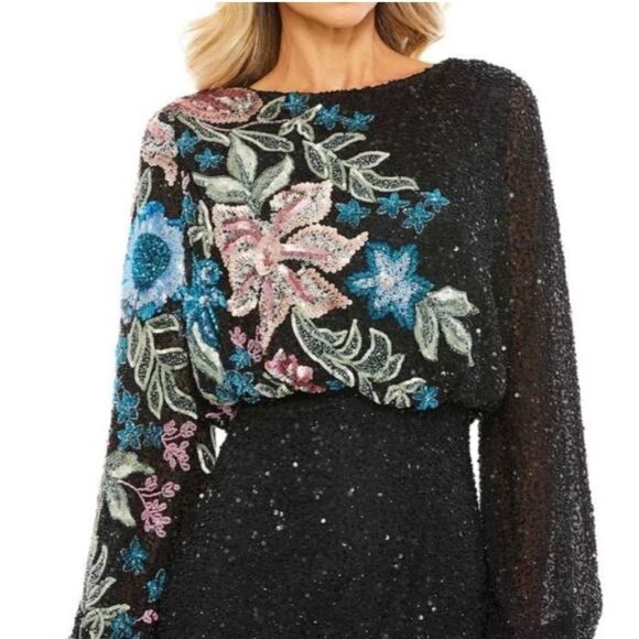NWT Mac Duggal Embellished Sequin Long Sleeve Blouson Gown size 4 $ 598.00 - Picture 2 of 9